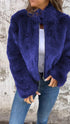 Fashion Stand Collar Plush Jacket Winter Casual Turtleneck Zipper Coat Fleece Tops Women&