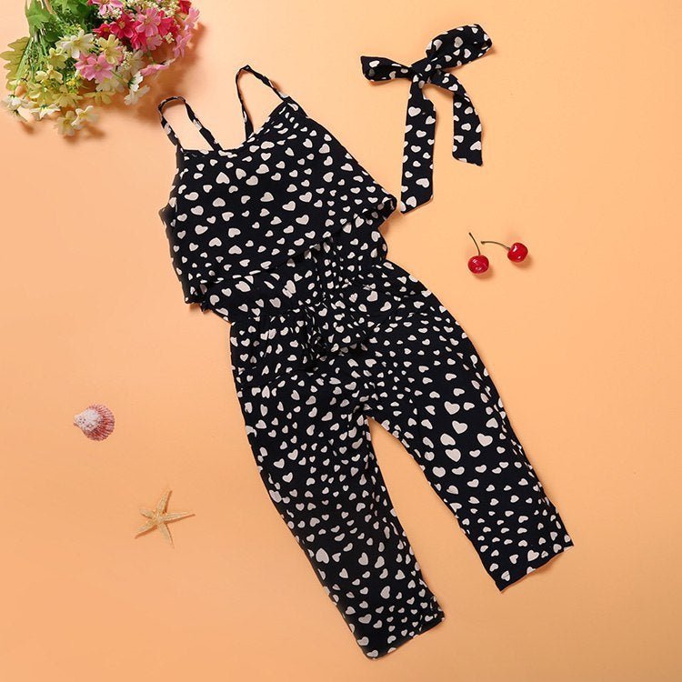 summer girls clothing-Fashion Summer Kids Girls Clothing Sets Cotton Sleeveless Polka Dot Strap Girls Jumpsuit Clothes Sets Outfits Children Suits-shopluxelook.store