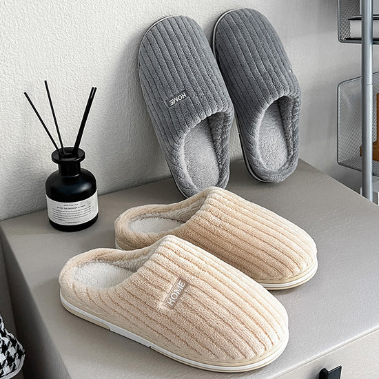 Solid Color Simple Cotton Slippers Winter Non-slip Home Warm Plush Slippers Household Indoor Couple Women&