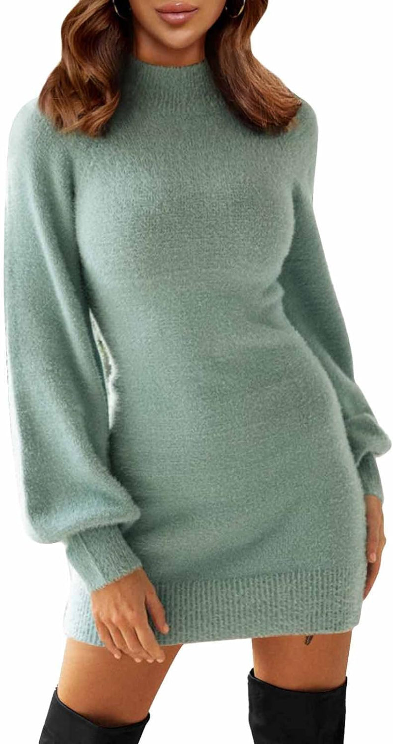 Women'S 2024 Mock Neck Ribbed Long Sleeve Bodycon Pullover Cute Mini S