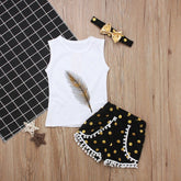 Feather Pattern Sleeveless Top Shorts Two - piece Children&