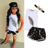 Feather Pattern Sleeveless Top Shorts Two - piece Children&