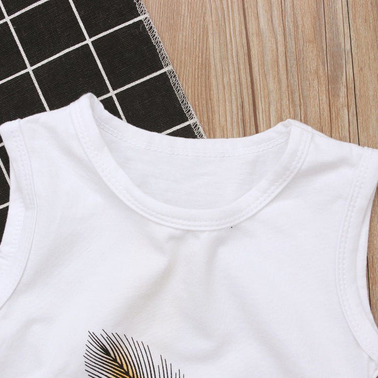 Feather Pattern Sleeveless Top Shorts Two - piece Children&