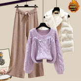 Three-piece Vest Thickened Sweater Wide-leg Pants Women&