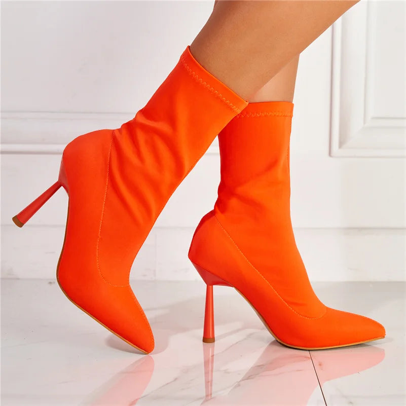 2023 Women Fetish Silk Sock Boots 11.5Cm High Heels Stretch Fashion He