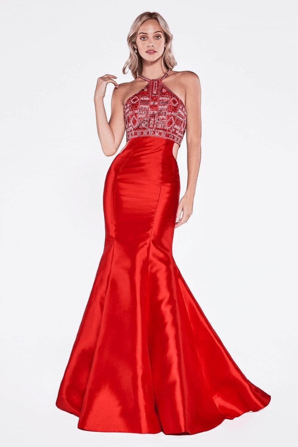 A-line gown-Fitted Mermaid Mikado Gown with Beaded Halter Neckline-shopluxelook.store