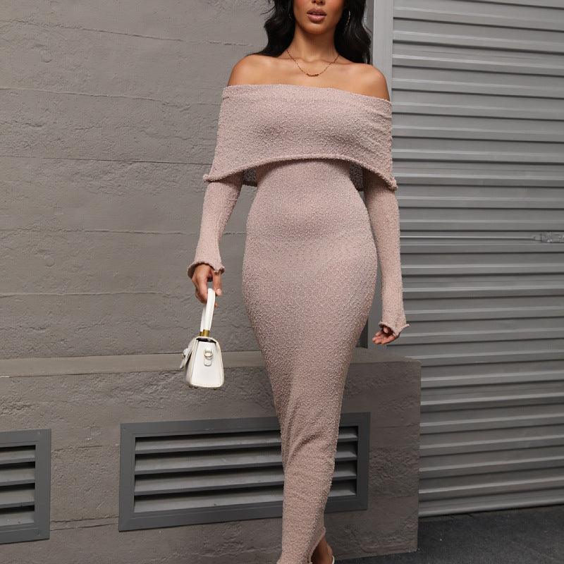 French-style One-shoulder Knitted Dress Fashion Party Beach Long-sleeved Long Dresses Fall Wainter Women's Clothing-shopluxelook.store