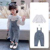 Girls Denim Overalls And Lace Shirt Two - piece Suit - Luxury 0 by Shop Luxe Look