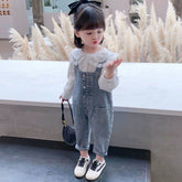 Girls Denim Overalls And Lace Shirt Two - piece Suit - Luxury 0 by Shop Luxe Look