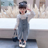 Girls Denim Overalls And Lace Shirt Two - piece Suit - Luxury 0 by Shop Luxe Look