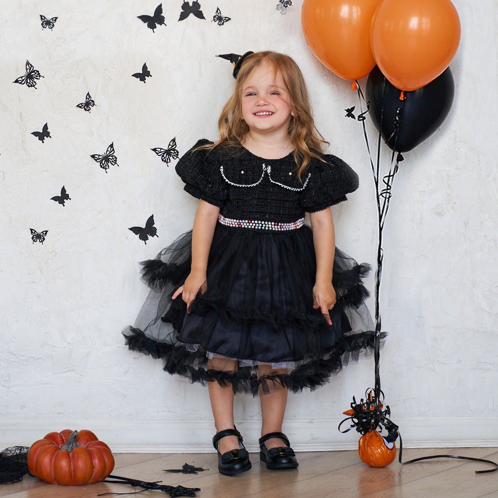 Girls' Fashion Halloween Mesh Stitching Puff Sleeve Dress - Luxury 0 by Shop Luxe Look