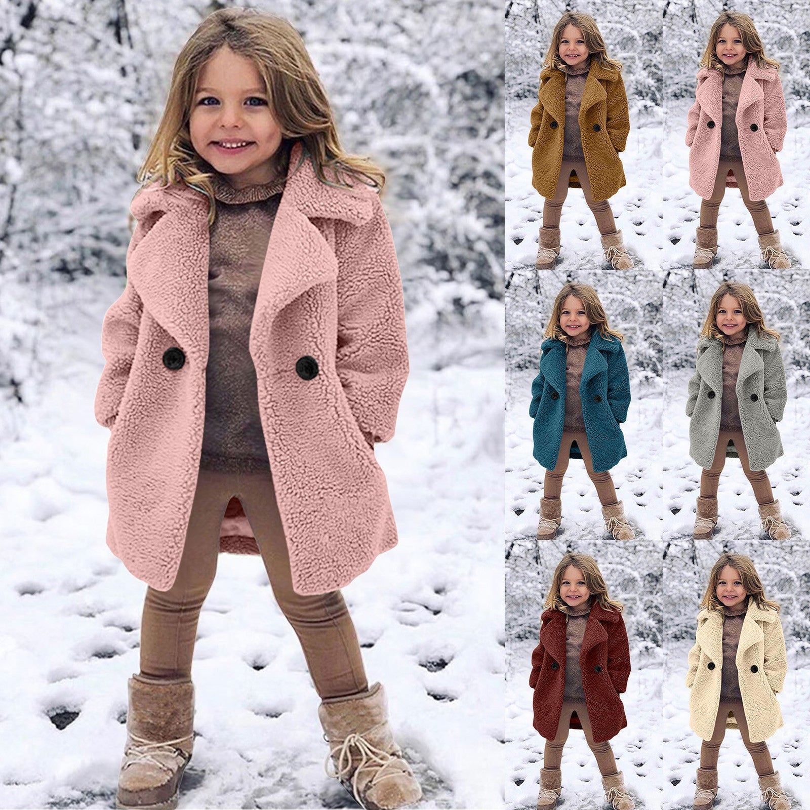 girls fashion coat-Girls' Fashion Lapel Solid Color Trench Coat-shopluxelook.store