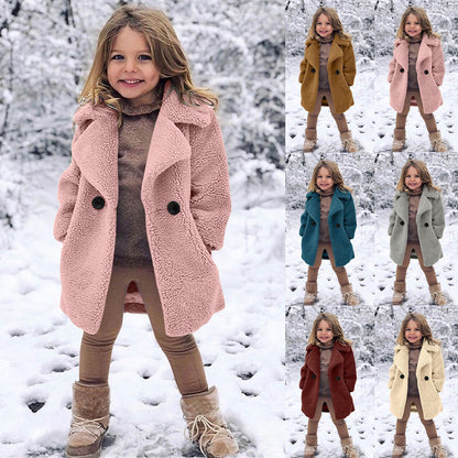 Girls' Fashion Lapel Solid Color Trench Coat-shopluxelook.store