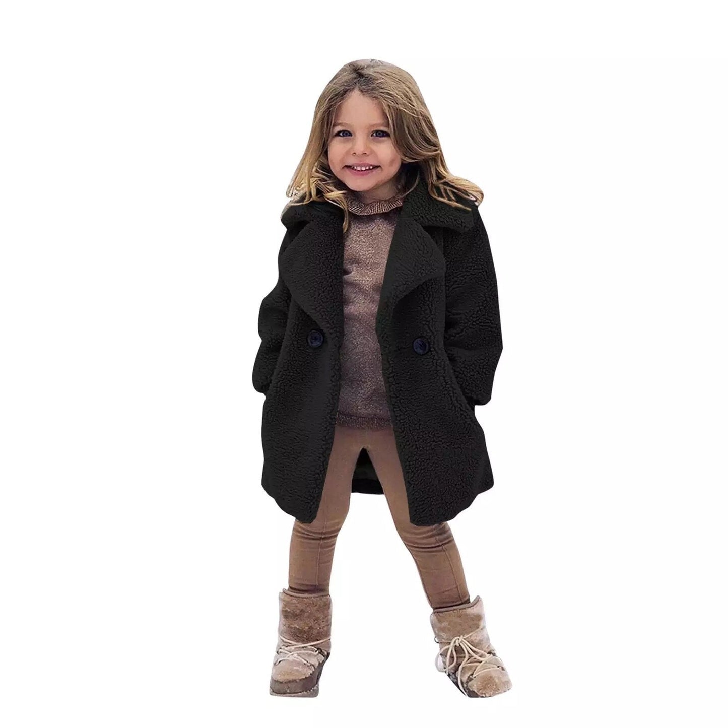 Girls' Fashion Lapel Solid Color Trench Coat-shopluxelook.store