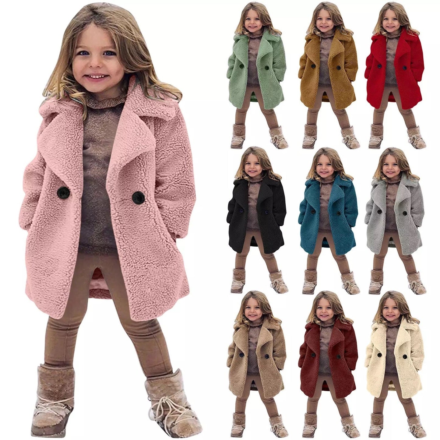 Girls' Fashion Lapel Solid Color Trench Coat-shopluxelook.store