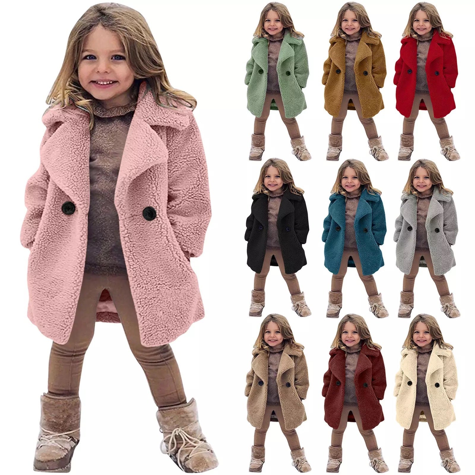 girls fashion coat-Girls' Fashion Lapel Solid Color Trench Coat-shopluxelook.store