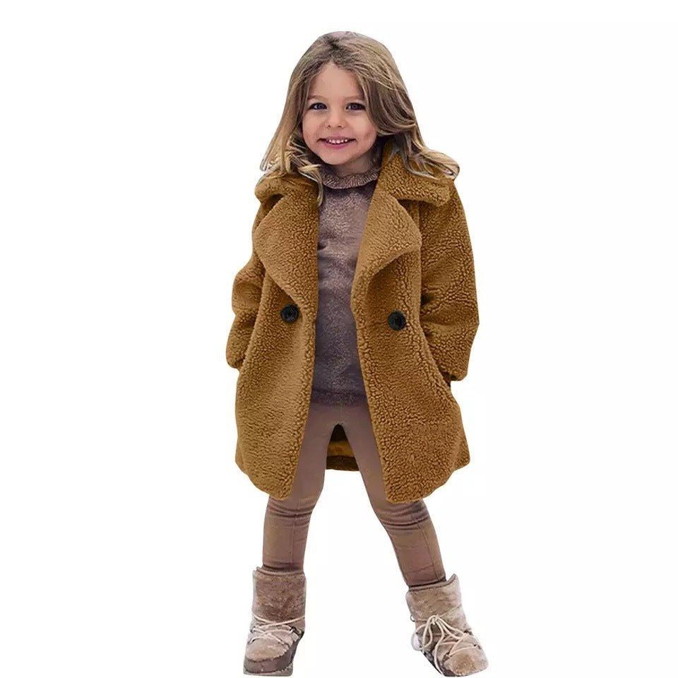 girls fashion coat-Girls' Fashion Lapel Solid Color Trench Coat-shopluxelook.store