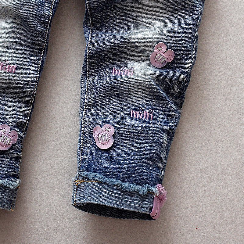 girls jeans trend-Girls Jeans Trend Candy Color Embroidery-shopluxelook.store