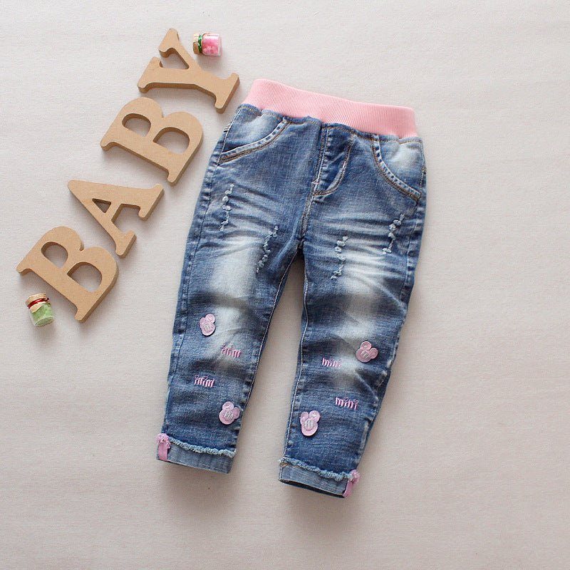 girls jeans trend-Girls Jeans Trend Candy Color Embroidery-shopluxelook.store