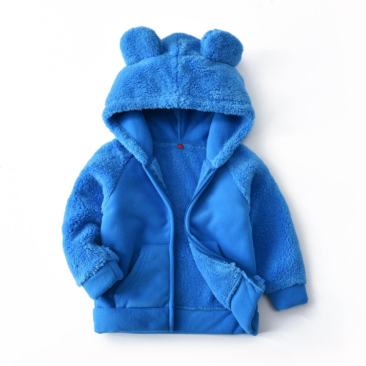 Girls Korean Kids Cardigan Hooded Polar Fleece Jacket-shopluxelook.store