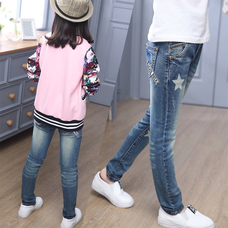 girls mid rise jeans-Girls' mid-rise jeans stretch footwear-shopluxelook.store