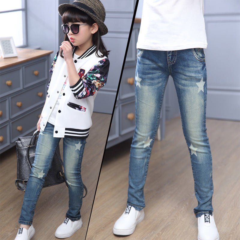 girls mid rise jeans-Girls' mid-rise jeans stretch footwear-shopluxelook.store