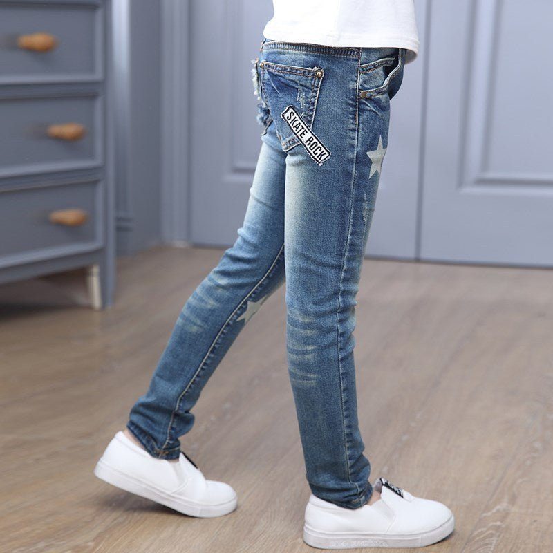 girls mid rise jeans-Girls' mid-rise jeans stretch footwear-shopluxelook.store