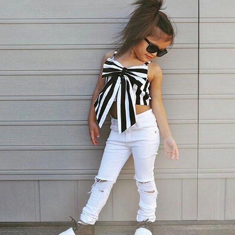 girls set ripped trousers-Girls' set children's ripped trousers-shopluxelook.store