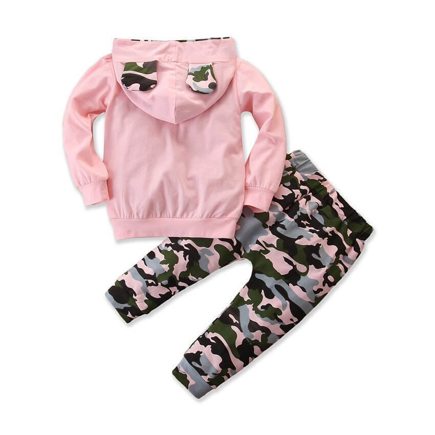 girls spring autumn hooded sweater suit camouflage-Girls Spring And Autumn Hooded Sweater Small Suit Ins Type Female Baby Camouflage 2 Piece Set-shopluxelook.store