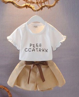 girls suit-Girls suit new casual foreign summer dress trendy tide clothes cotton children's T-shirt shorts sports two-piece-shopluxelook.store