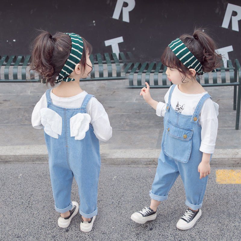 girls trousers-Girls' Trousers Bib Trousers Girl Baby Foreign Style Children's Jeans-shopluxelook.store