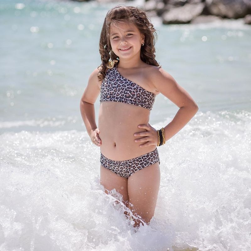 kids swimwear-Kids Baby Girls Swimwear Leopard Print One Shoulder-shopluxelook.store