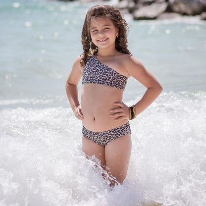 Kids Baby Girls Swimwear Leopard Print One Shoulder-shopluxelook.store