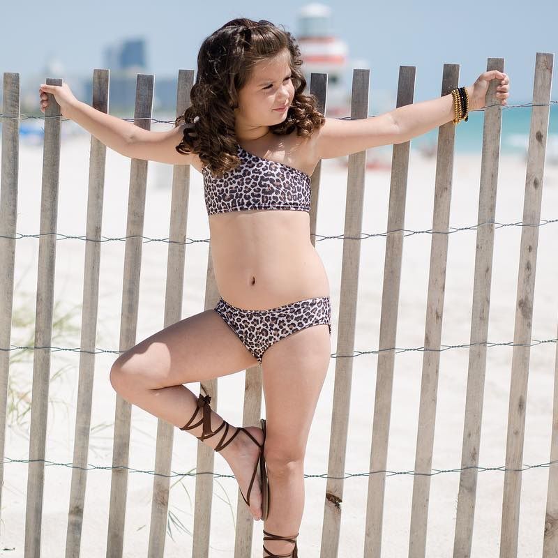 kids swimwear-Kids Baby Girls Swimwear Leopard Print One Shoulder-shopluxelook.store