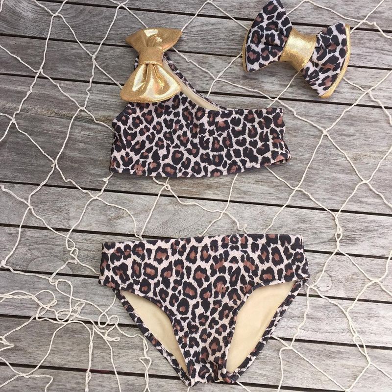 kids swimwear-Kids Baby Girls Swimwear Leopard Print One Shoulder-shopluxelook.store