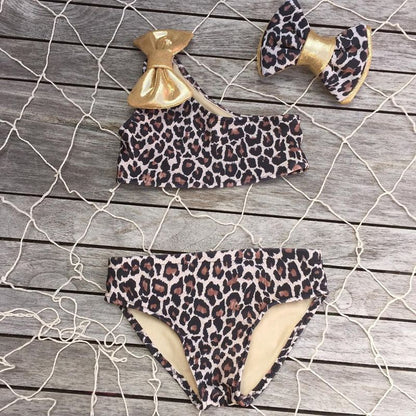 Kids Baby Girls Swimwear Leopard Print One Shoulder-shopluxelook.store