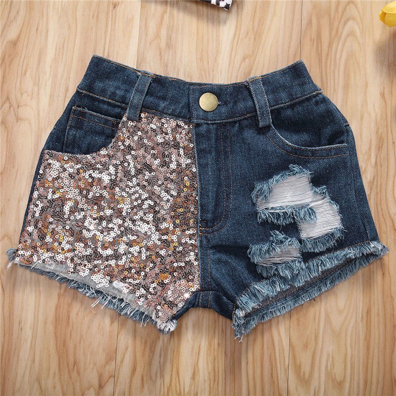 kids girls suit-Kids Girls Top Shorts 3Pcs Suit Leopard Short Sleeve-shopluxelook.store