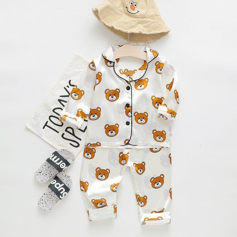 Long sleeve ice silk bear pajamas set for boys and girls - Luxury 0 by Shop Luxe Look