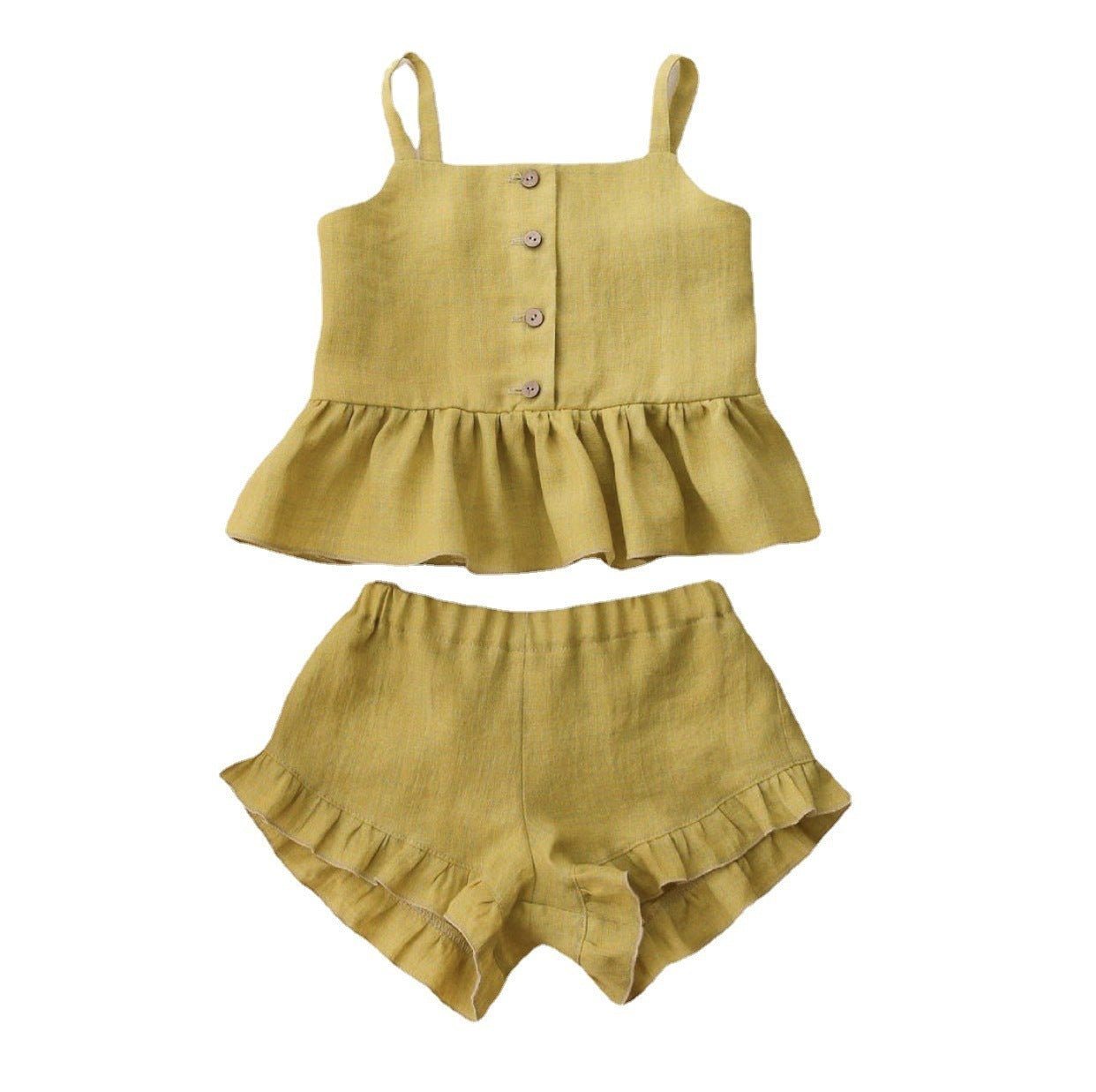 baby suit-Ma Female Baby Suit Summer Sling Top Four-corner Ruffled Shorts Girls Two-piece Infant Clothing-shopluxelook.store