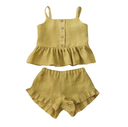 Ma Female Baby Suit Summer Sling Top Four - corner Ruffled Shorts Girls Two - piece Infant Clothing - Luxury 0 by Shop Luxe Look