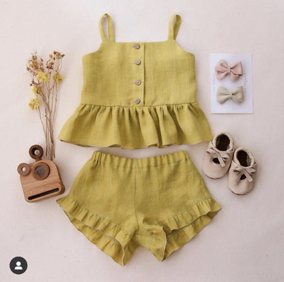 Ma Female Baby Suit Summer Sling Top Four - corner Ruffled Shorts Girls Two - piece Infant Clothing - Luxury 0 by Shop Luxe Look