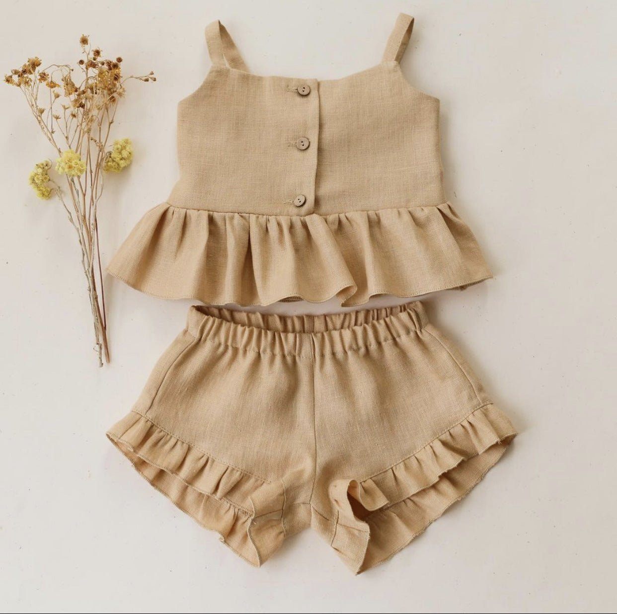 Ma Female Baby Suit Summer Sling Top Four - corner Ruffled Shorts Girls Two - piece Infant Clothing - Luxury 0 by Shop Luxe Look