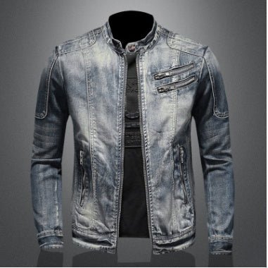 mens fashion jacket-Men's Fashion Stand Collar Zip Embellished Jacket-shopluxelook.store