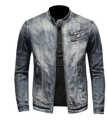 mens fashion jacket-Men's Fashion Stand Collar Zip Embellished Jacket-shopluxelook.store