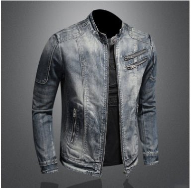 mens fashion jacket-Men's Fashion Stand Collar Zip Embellished Jacket-shopluxelook.store