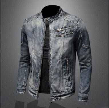 mens fashion jacket-Men's Fashion Stand Collar Zip Embellished Jacket-shopluxelook.store