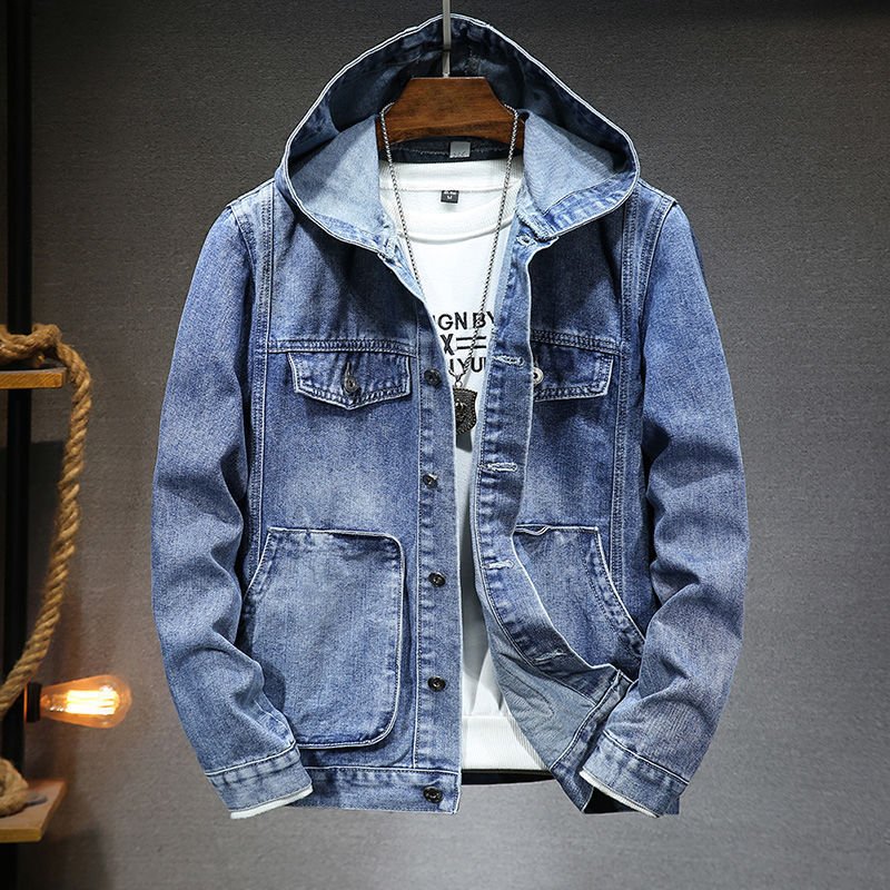 mens trendy hooded denim jacket-Men's Trendy Hooded Denim Jacket-shopluxelook.store