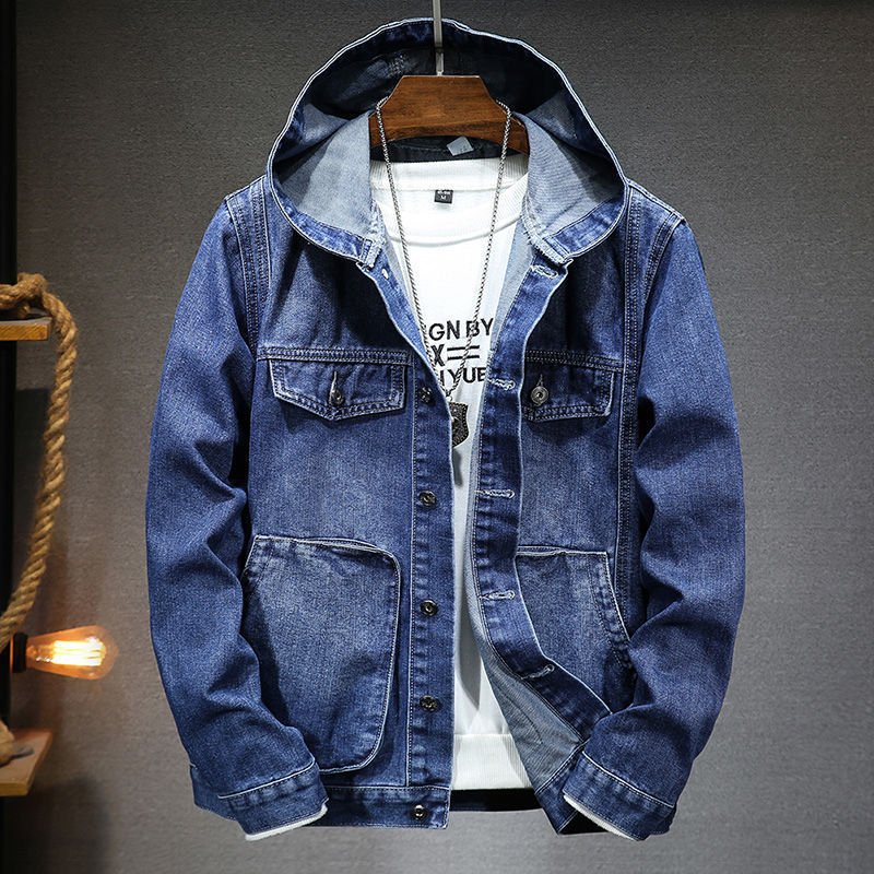 mens trendy hooded denim jacket-Men's Trendy Hooded Denim Jacket-shopluxelook.store