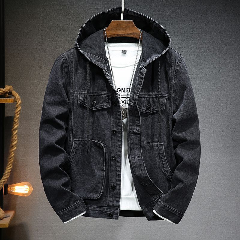 mens trendy hooded denim jacket-Men's Trendy Hooded Denim Jacket-shopluxelook.store