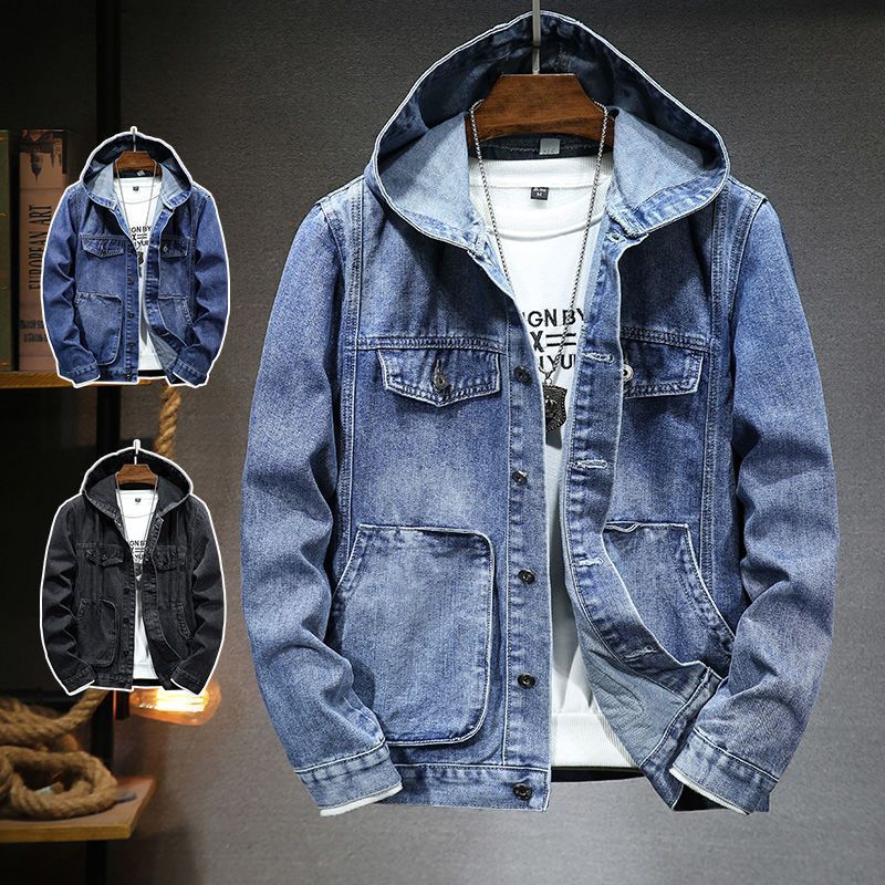 mens trendy hooded denim jacket-Men's Trendy Hooded Denim Jacket-shopluxelook.store